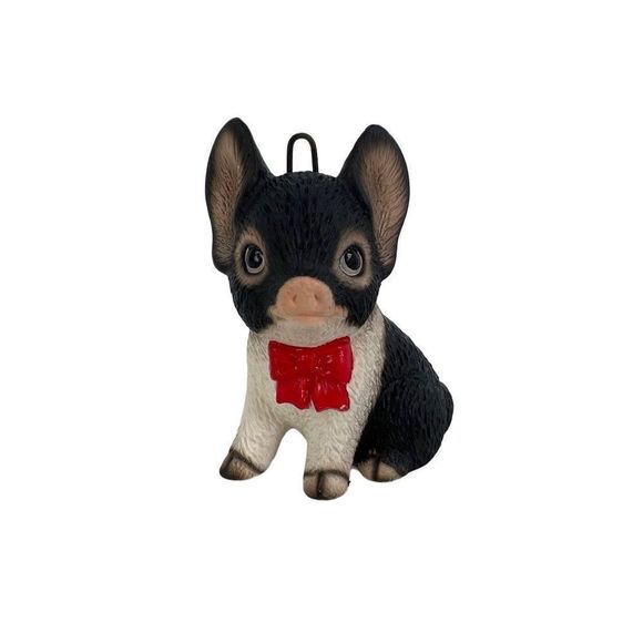 Harvey Knox Kingdom Pig with Red Bow Ornament Sitting Black White 3" tall - Picture 1 of 5